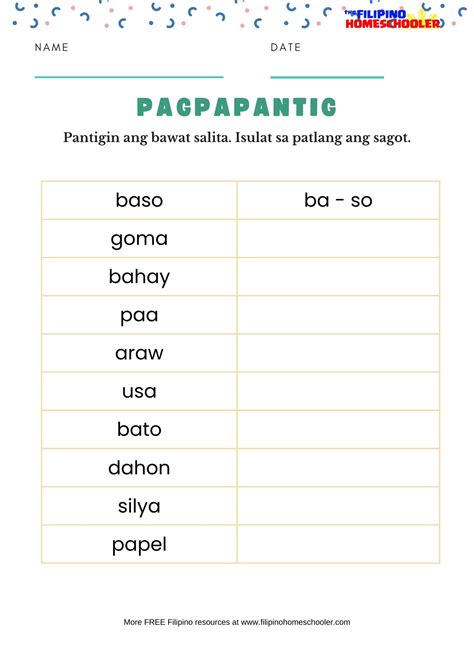 Pagpapantig FREE Filipino Worksheets (Set 1) — The Filipino Homeschooler