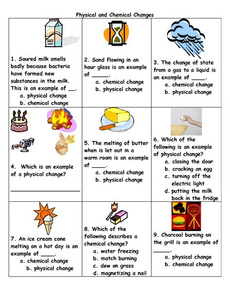 Chemical Vs Physical Change Worksheets