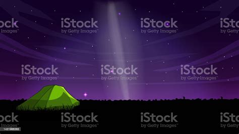 Silhouette Tent On Top Mountain Under Night Sky Vector Illustration Stock Illustration ...