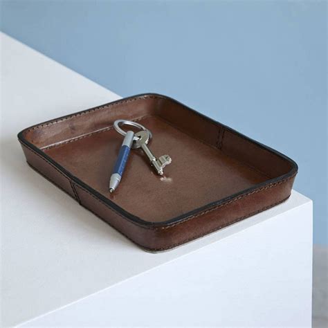 Brown Leather Key Tray|Coin Leather Key Tray|Tidy Tray - Candle and Blue