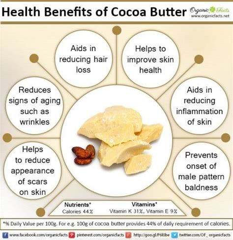 Some of the most important health benefits of cocoa butter include its ability to improve skin ...