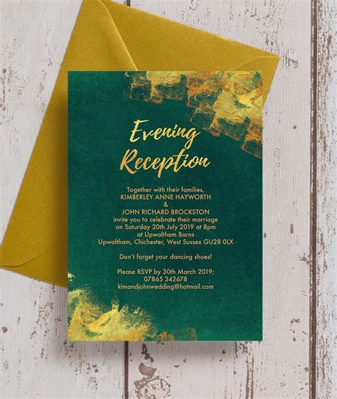 Personalised Emerald Green and Gold Wedding Evening Reception Invitations & Envelopes - Etsy UK ...