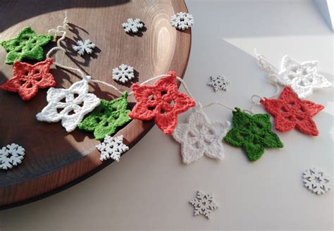 Crochet christmas star garland, Handmade hanging decoration, - Inspire ...