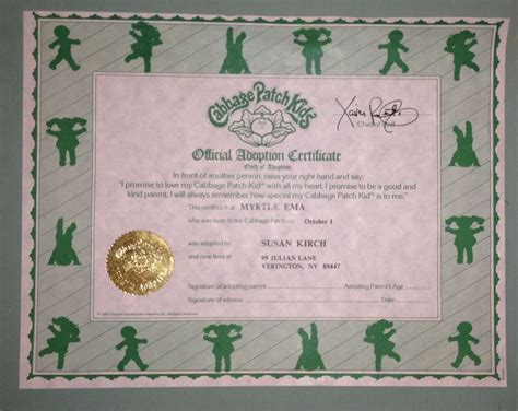 Cabbage Patch Doll Birth Certificate to Print | Patch kids, Cabbage ...