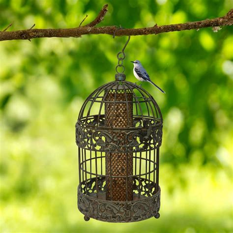 13 in. Tall Rustic Metal Squirrel Proof Caged Bird Feeder - Walmart.com ...