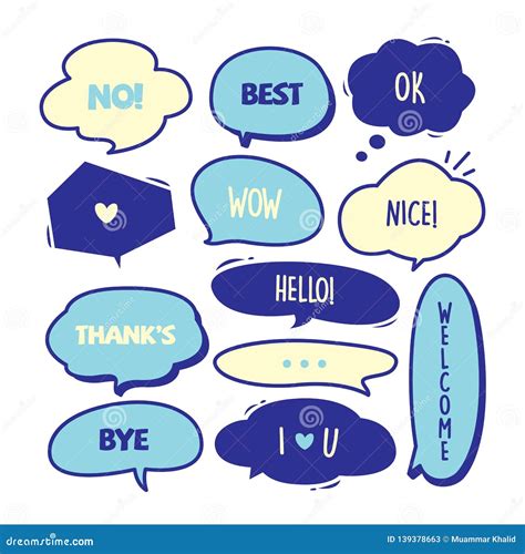 Various Cute Speech Bubble Doodle Stickers Set with Some Blue Colors - Stock Vector Stock Vector ...