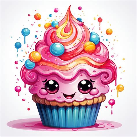 A Cartoon Cupcake with Sprinkles and Candies Stock Illustration - Illustration of party, candy ...