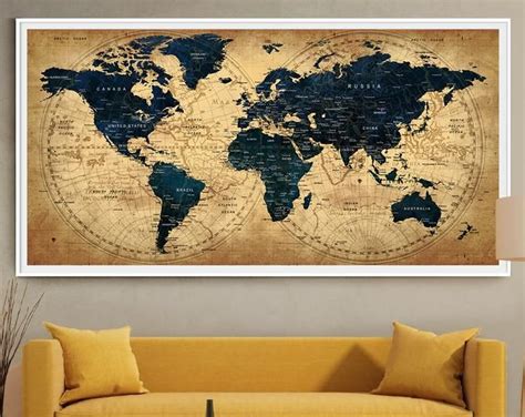World Map - Rustic Style | Poster Print | Old Style Wall Map | Map Decor (L155) | Arte de mapa ...