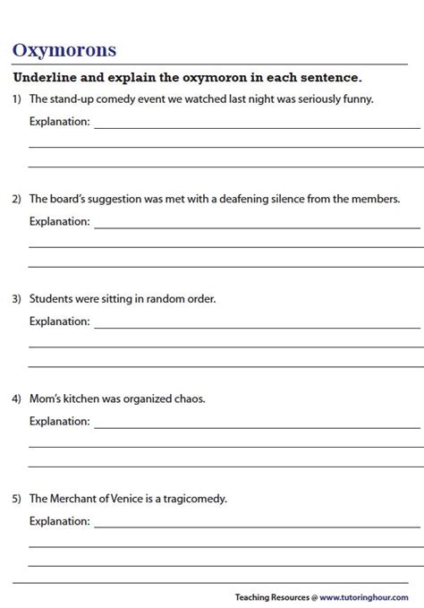 Oxymoron Worksheets | Oxymoron, Reading literature, Ela worksheets