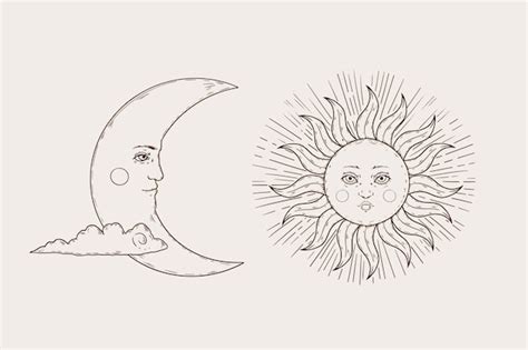 Premium Vector | Hand drawn sun and moon drawing illustration