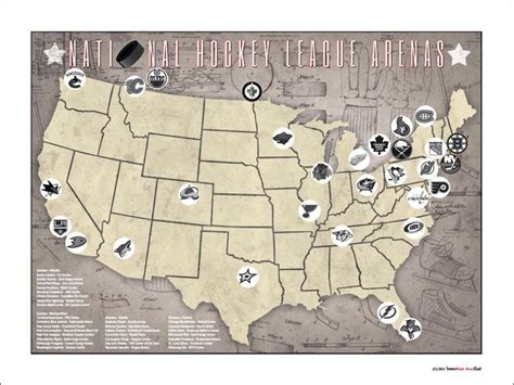 NHL National Hockey League Stadiums Arenas Teams Tracking Location Map, 24x18 | National hockey ...