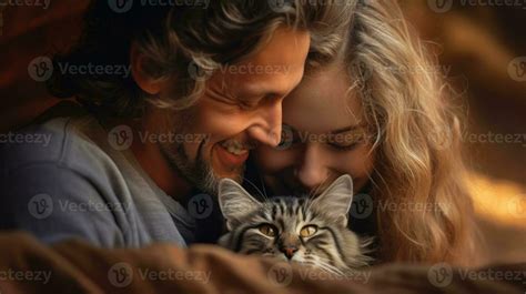 A couple hugging their cat. Generative AI 30501015 Stock Photo at Vecteezy