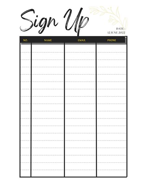 Printable Sign up Sheet - Etsy