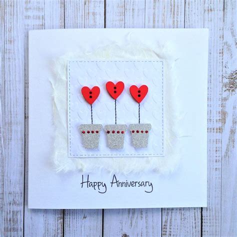 Handmade Anniversary Card, Cute anniversary card, Heart anniversary card. Button anniversary ...