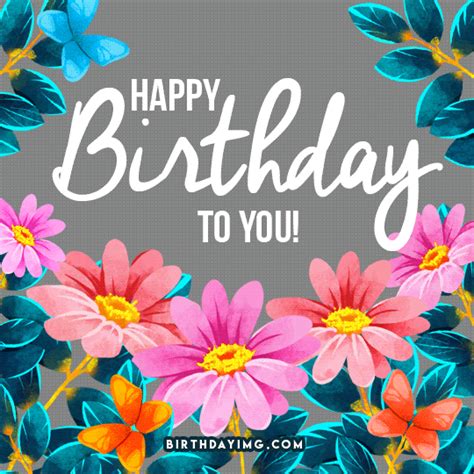 Happy Birthday Animated Gif Image with Flowers