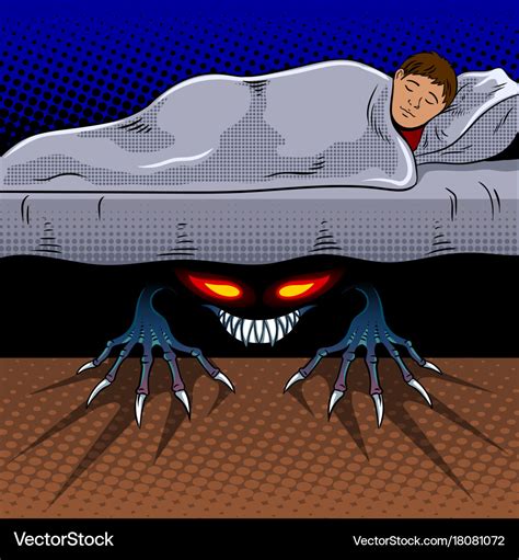 Child with monster under the bed pop art Vector Image