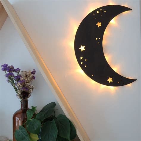 Crescent Moon Wooden Wall Lamp | Moon decor, Wall lamp, Decor