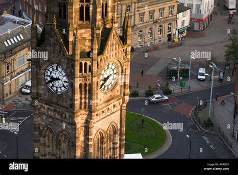 Rochdale Town Hall Tower from above with urban setting of the town centre behind Stock Photo - Alamy