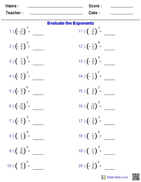 15 Best Images of Exponent Rules Worksheet Exponents Worksheets, Powers and Exponents ...