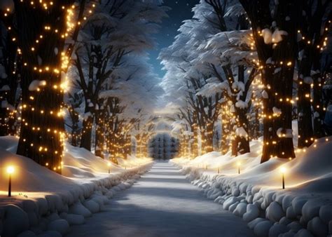 Winter Snowy Fairy Lights Christmas Studio Photography Background