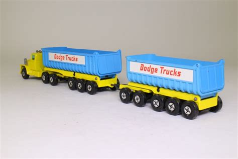 Matchbox SuperKings K-16/1; Dodge Truck with Twin Tippers; Yellow, Blue ...