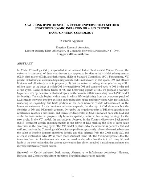 (PDF) A WORKING HYPOTHESIS OF A CYCLIC UNIVERSE THAT NEITHER UNDERGOES COSMIC INFLATION OR A BIG ...