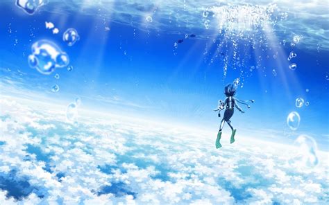 Blue Sky Anime Scenery wallpaper/ 水の中の雲 | Phong cảnh, Live action, Anime