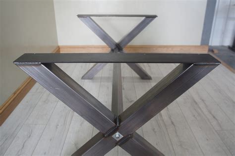 X shaped steel table legs with center bar - Stoaked