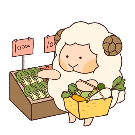 Animated Illustration of a Sheep Shopping Komatsuna | UGOKAWA
