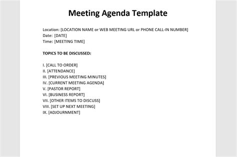 Church Meeting Minutes Template, Meeting Agenda, Church Meeting Agenda, Church Agenda, Word ...