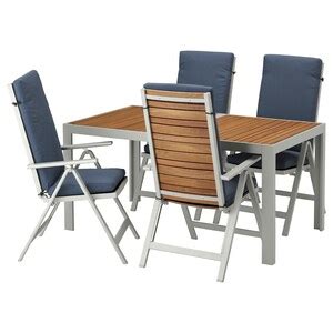 SJÄLLAND Table+4 chais doss incl, extérieur - brun clair, Frösön/Duvholmen bleu - IKEA