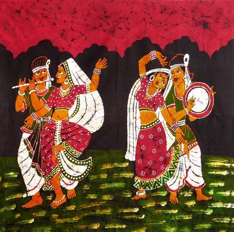 Indian Folk Dancers - Batik Painting on Cotton Cloth