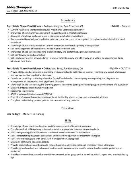 Psychiatric Nurse Practitioner Resume Samples | Velvet Jobs