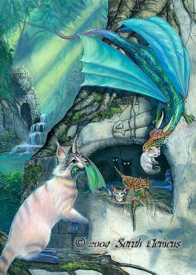 Cat and Dragon raising young together | Dragon cat, Fantasy dragon, Cat and dog art