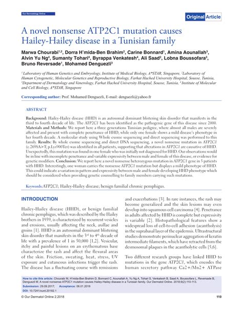 (PDF) A novel nonsense ATP2C1 mutation causes Hailey-Hailey disease in ...