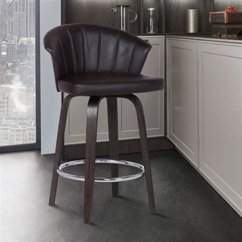 Ashley Wood Back 26" Swivel Brown Faux Leather Bar Stool - Walmart.com ...