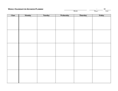 Monday To Friday Blank Calendar Printable | Calendar Template Printable