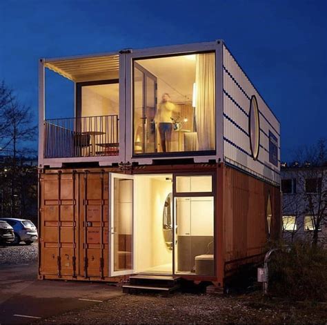 Two-Story Shipping Container Tiny Home with balcony for airbnb, living ...