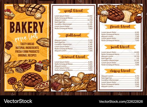 Bread pastry and bakery menu Royalty Free Vector Image