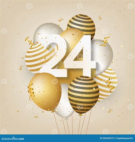 Happy 24th Birthday with Gold Balloons Greeting Card Background. Stock ...