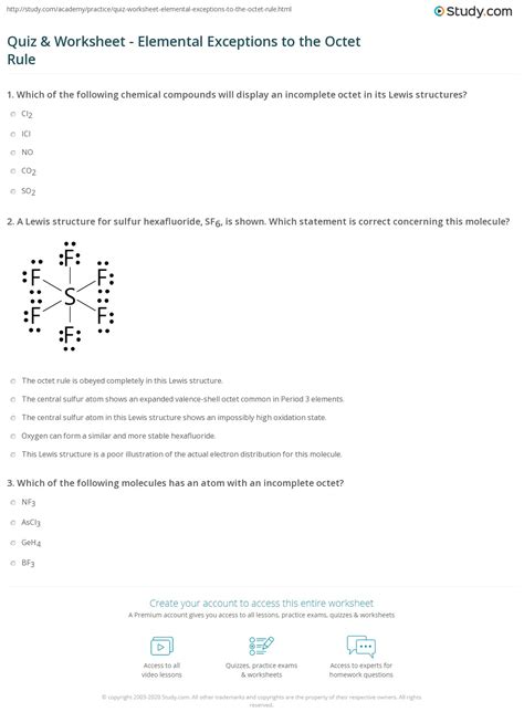 Quiz & Worksheet - Elemental Exceptions to the Octet Rule | Study.com