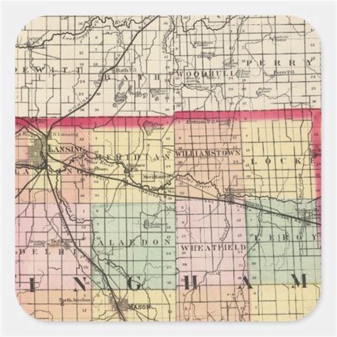 Map of Ingham County, Michigan Square Sticker | Zazzle.com