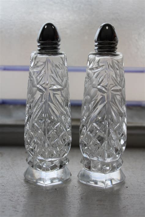 Vintage Salt and Pepper Shakers Crystal with Frosted Roses