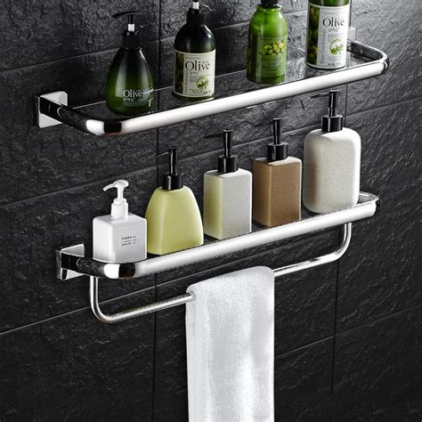 Wall Mounted Bathroom Accessories 30CM Glass Shelf Bathroom Shelves Single Tier Bath Shelf ...