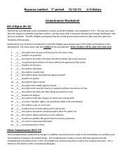 Amendments Worksheet with answers.docx - Rayanna Lambert 1st period 11/12/21 U.S History ...