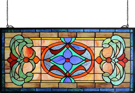 Yolic Extra Large Horizontal Transom Window Stained Glass Window Panels Hanging 26" Width X 12.8 ...