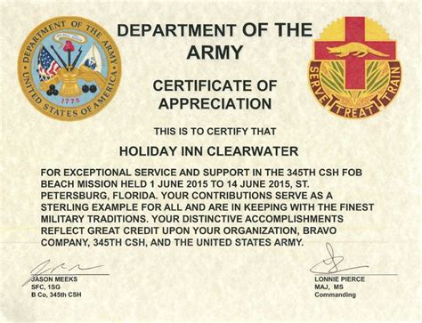 Army Certificate of Appreciation Template