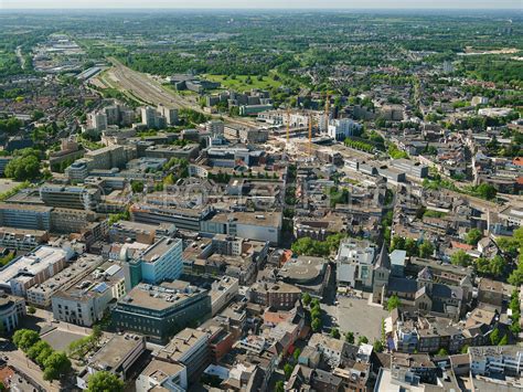 aerial view | City centre of Heerlen with the Pancratiusplein, the Sint Pancratiuskerk (r) and ...