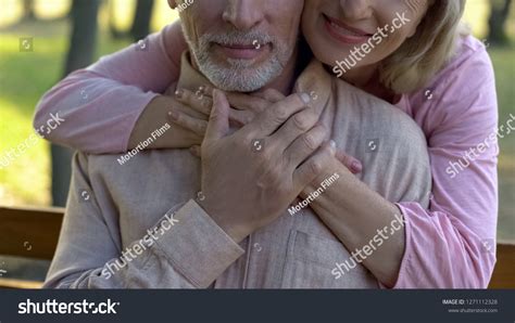 Elderly Wife Hugging Husband Park Romantic Stock Photo 1271112328 ...