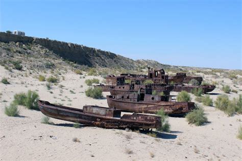 The Ships In Desert, Aral Sea Disaster, Muynak, Uzbekistan Royalty Free Stock Photo - Image ...